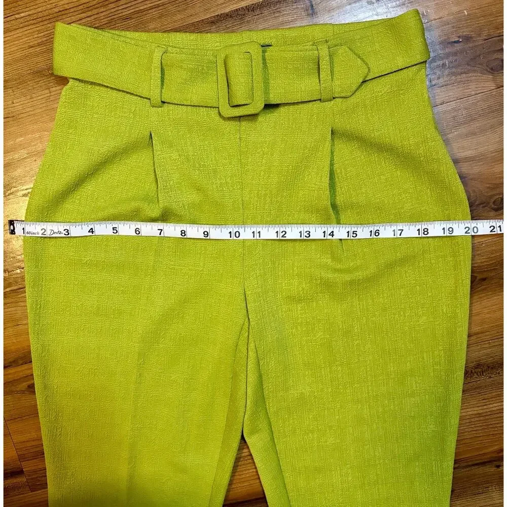 Lime Green High-Waisted Tapered Pants with Belt | Statement Trouser